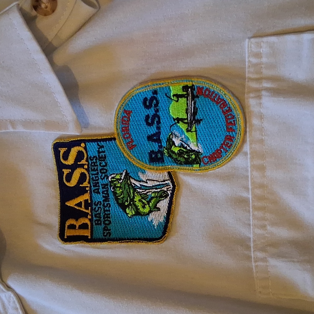 White Short Sleeve Shirt with Fishing Patches